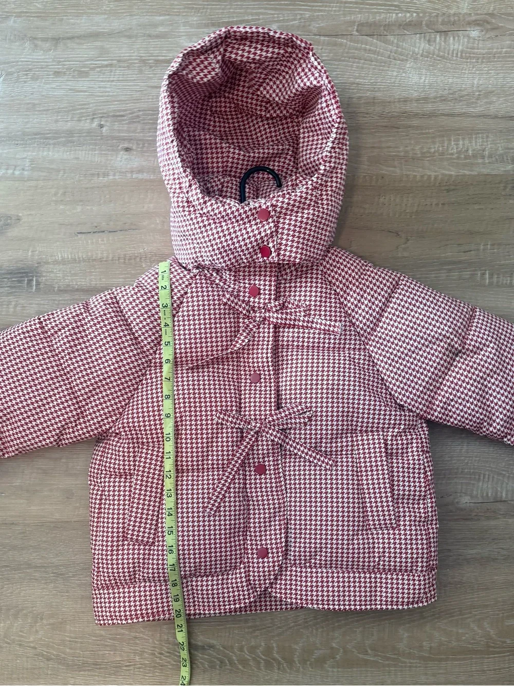 Girls' Red & White Houndstooth Puffer Jacket with Hood NWOT